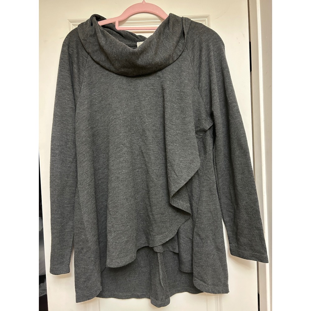 Style & Co Charcoal Gray Cowl Neck Waterfall Asymmetrical Hem Tunic Top L